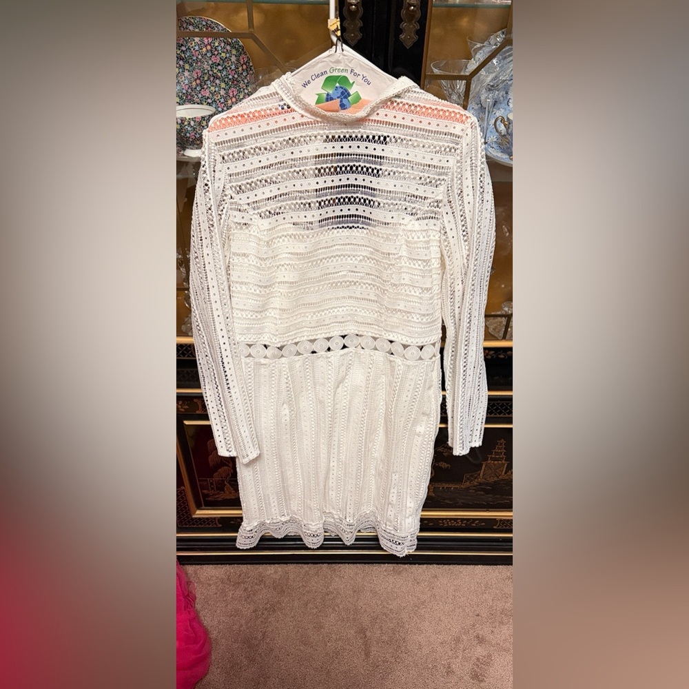 Bardot White Crochet Lace Long Sleeve Dress